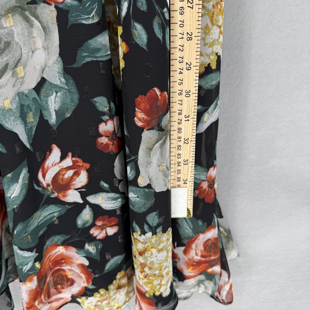 New Tahari Arthur S Levine Dress Womens 8P Black Floral Long Sleeve Chiffon Midi - Picture 9 of 11